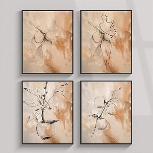 Conjunto de 4 quadros decorativos Frutas Abstratas.