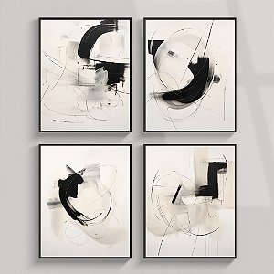 Conjunto de 4 quadros decorativos Abstratos Pretos.