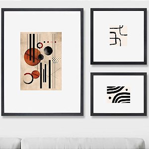 Composição com 3 quadros decorativos Geometria Cobre Circular