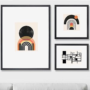 Composição com 3 quadros decorativos Geometria Arco Íris.