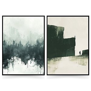 Conjunto de 2 Quadros Decorativos abstrato Verde Sublime.
