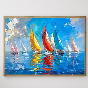 Quadro Decorativo Barcos coloridas mar.
