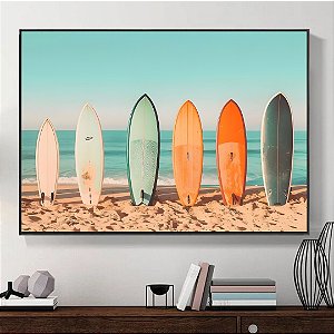 Quadro Decorativo Pranchas de surf e praia.