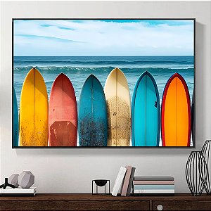 Quadro Decorativo Pranchas de surlf na praia.
