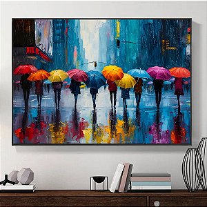 Quadro Decorativo Guardas chuvas coloridos.