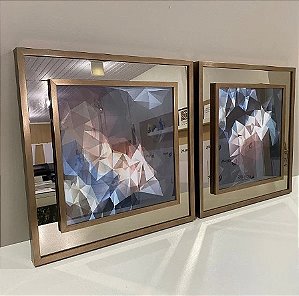 Conjunto de 2 quadros decorativos Detalhe Espelho. Medida 50x50cm cada com moldura dupla dourada.