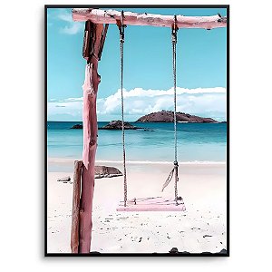 Quadro Decorativo Mar e balanço rosa.
