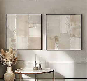Conjunto com 2 quadros decorativos Abstratos Neutro.