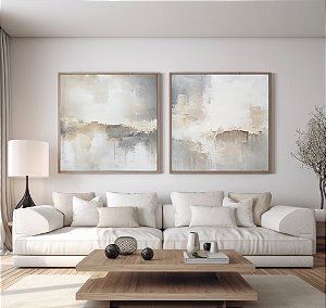 Conjunto com 2 quadros decorativos Abstratos Neutro.