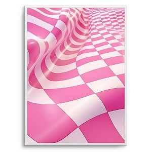 Quadro Decorativo Abstrato Xadrez Rosa.