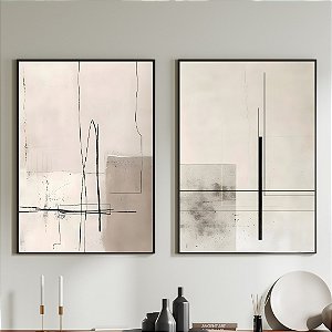 Conjunto de 2 Quadros Decorativos Abstrato Neutro.
