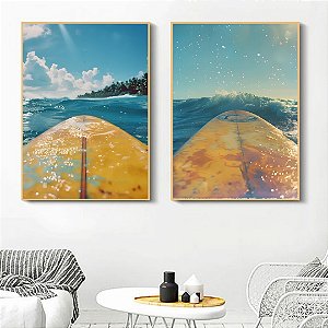 Conjunto de 2 Quadros Decorativos Prancha no mar.
