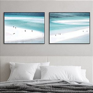 Conjunto com 2 quadros Mar azul.