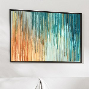 Quadro Decorativo Abstrato Azul e laranja. Coleção: Juliana Bambini