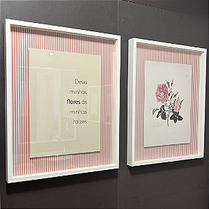 Conjunto com 2 Quadros Decorativos Folhas delicadas. Medida 45x55 cada moldura de madeira branca com espaçador, vidro incolor e imagem flutuante.