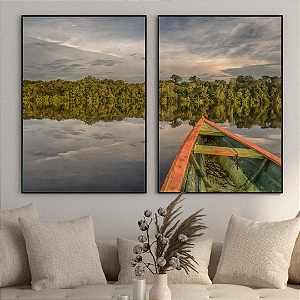 Amazônia - Conjunto de 2 Quadros Decorativos Barco Pescador. Coleção Assinada: Giovana Gogosz
