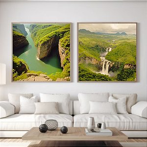 Chapadas dos Veadeiros - Conjunto com 2 quadros decorativos Montanhas e cachoeira. Coleção Assinada: Giovanna Gogosz