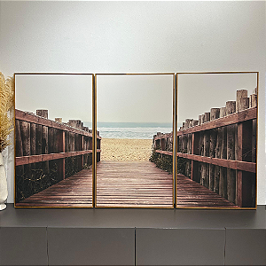 Conjunto com 3 quadros decorativos Paisagem. Medida 0,50x0,85cm cada Canvas com moldura filete madeira.