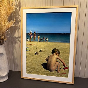 Obra Praia Sul da França, pintura a Oléo Artista Daniel - Moldura dupla 0,50x0,70