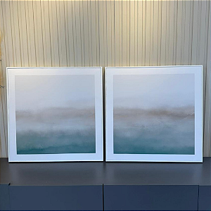 Conjunto com 2 quadros Abstrato Aqua- medida 60x60cm cada. Impresso em Canvas com moldura filete branca.