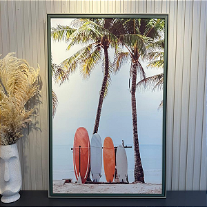 Quadro decorativo Surf - Medida 0,75x1,15cm Impressão canvas fineart e moldura dupla verde.