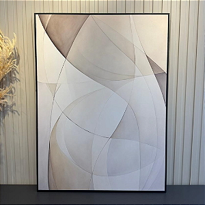 Quadro decorativo Abstrato Neutro. Medida 0,70x0,95cm Impressão canvas fineart e moldura filete preta.