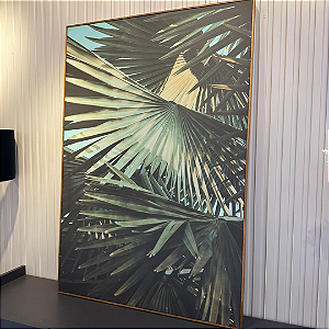Quadro decorativo Folhagem Verde. Medida 85x125cm Canvas com moldura filete freijó.