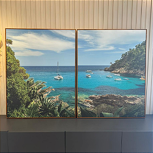 Conjunto com 2 quadros decorativos Paisagem. Medida 0,70x0,90cm cada Canvas com moldura filete freijó