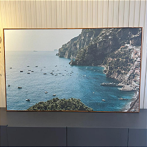 Quadro decorativo paisagem. Medida 1,30x0,80cm Canvas com moldura filete freijó