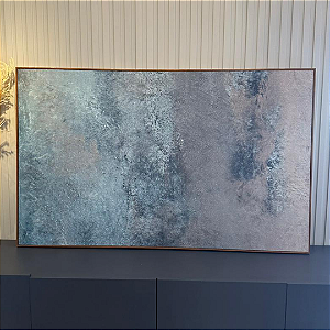 Quadro decorativo Abstrato Azul. Medida 1,30x0,80cm Canvas com moldura filete freijó