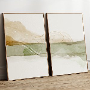 Conjunto de quadros linhas e onda abstrata verde e bege .