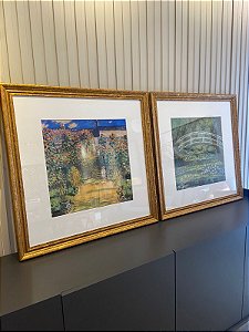 Conjunto com 2 quadros decorativos, impressão da pintura de monet. Medida 70x70 moldura clássica dourado.