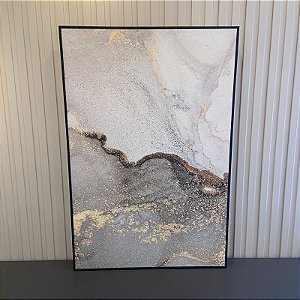 Quadro Abstrato Tons Neutros. Medida 60x90cm com moldura preta.