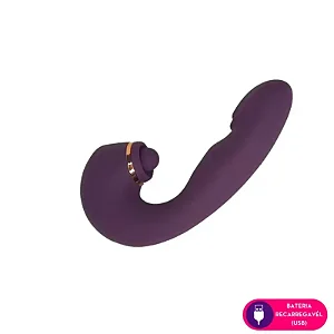 VIBRADOR ESTIMULADOR 3 EM 1 COM FORMATO DE GLANDE RECARREGAVEL 10 modos de vibração + 5 modos de pulsação + 3 mo MVE7415