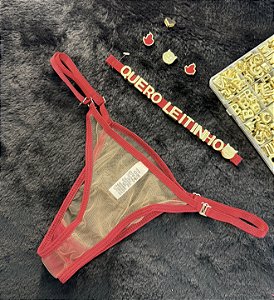CALCINHA FIO PERSONALIZÁVEL ( ATÉ 10 LETRAS ) LETRAS INCLUSAS COR VERMELHO ILUSION