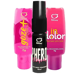 KIT CLIMA DE SEDUÇÃO COM PERFUME PHERO EXCITANTE 4X1 GOZE + GEL INDOLOR