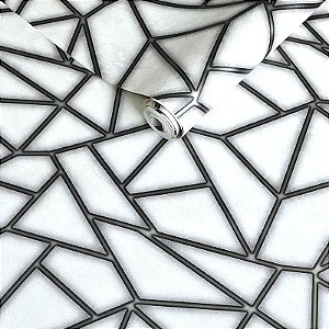 Papel de Parede Branco com Mosaico em Prateado