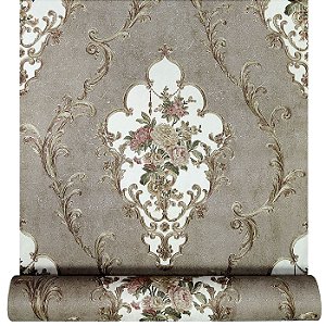 PAPEL DE PAREDE VINÍLICO IMPORTADO TEXTURA FLORAL - MARROM | BRANCO