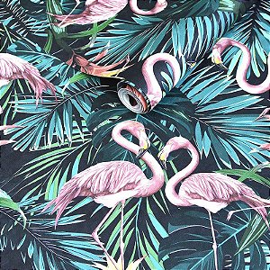 PAPEL DE PAREDE VINÍLICO IMPORTADO TEXTURA ESTILO FLORAL FLAMINGOS