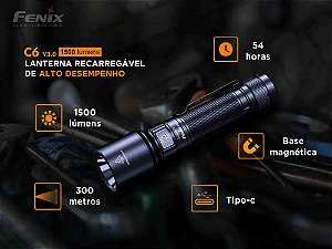 Lanterna Recarregável Fenix C6 V3.0 - 1500 Lúmens