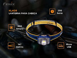 Lanterna para Cabeça Fenix HL40R Azul - 600 Lúmens