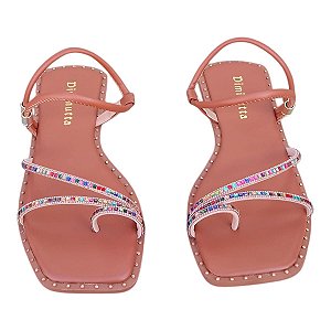 Sandália Rasteirinha Diminuta com Strass de Vidro e Calce Fácil