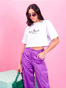 CROPPED CAMISETA BRANCA MAX BELIEVE IN YOUR DREAMS