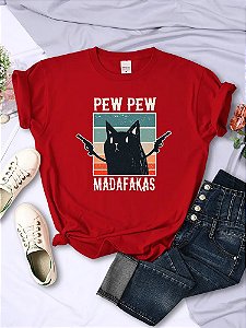 Pew Pew Madafaks-Camisetas estampas engraçadas femininas, camiseta fofa gatos