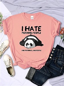 Camiseta de manga curta do panda preguiçoso feminino, pandinha