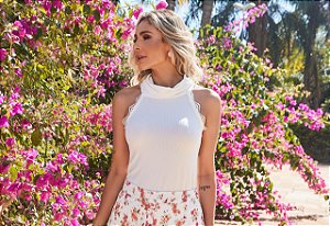 T-Shirt Malha Canelada Gola Eva bella Lilian