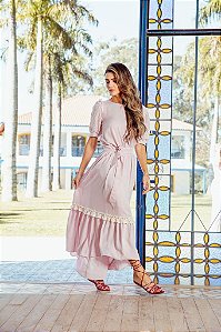 Saia Mídi Babado Bordado Inglês Renda Algodão Natural  Eva bella Natália