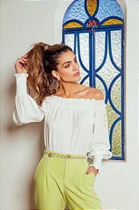 Blusa Ombro á Ombro Bordado  Eva bella Lorena