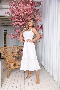 Vestido midi barra em babados Eva Bella Alana