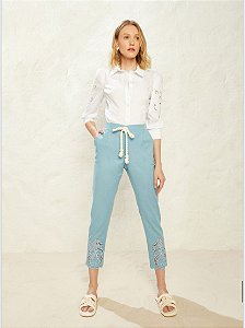 Calça Jogger bordado Linho Capri Morina